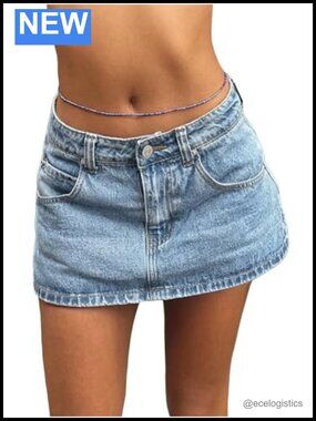 Jean Skirts for Women Mid Rise Denim Skirt with Undershorts